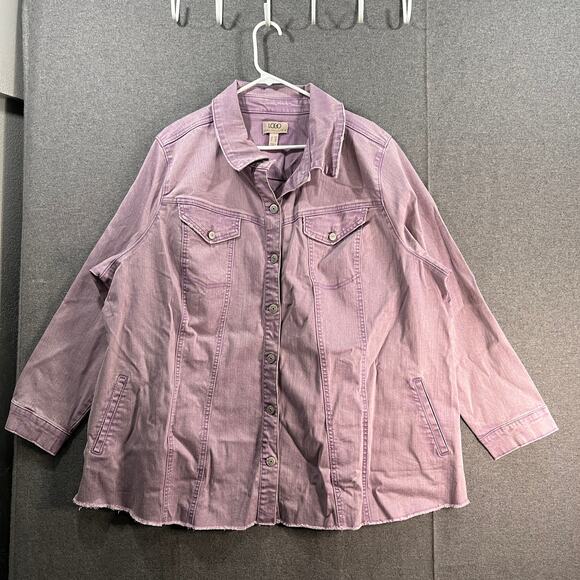 LOGO by Lori Goldstein Jeans Jacket Womens Size 28W Purple with Frayed Hem - Picture 1 of 10
